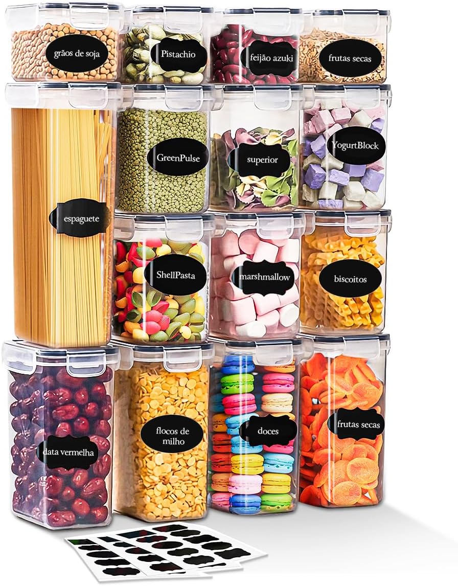 Kit 15 Potes Herméticos para Alimentos - Organização da Cozinha