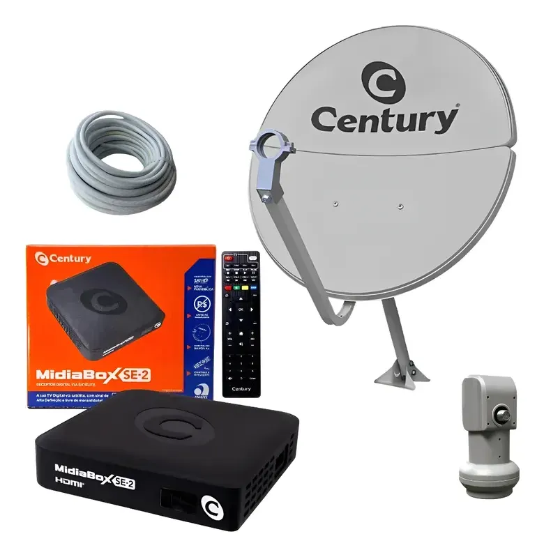 Kit Antena Parabólica Century 60cm Banda Ku com Receptor Midiabox B5