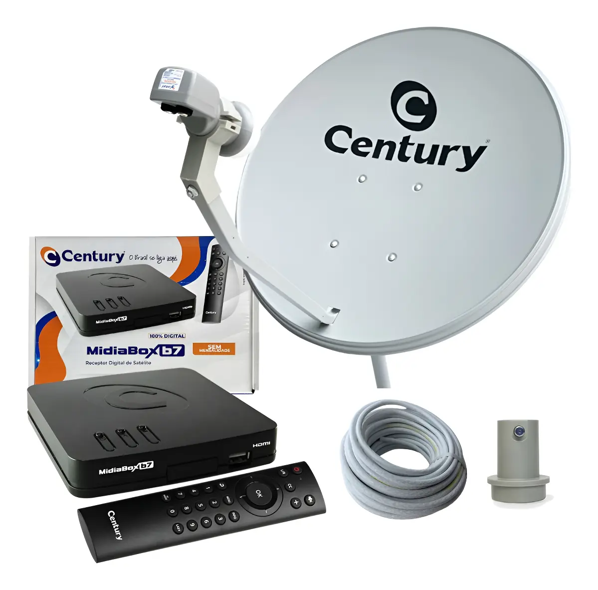 Kit Century Midiabox B7 com Antena KU e Fonte Externa