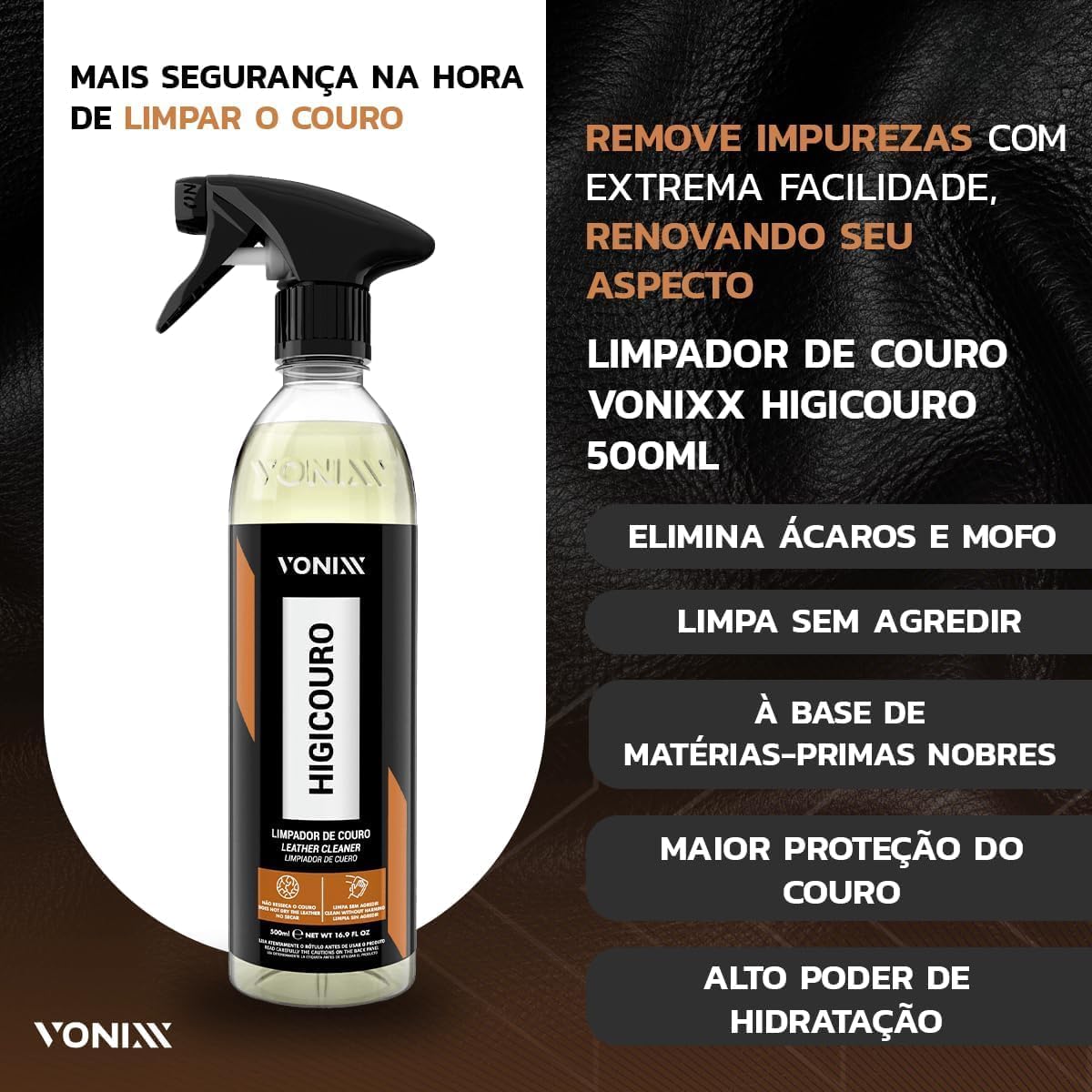 Kit Vonixx Higicouro e Hidracouro para Couro Automotivo - 500ml — foto 3