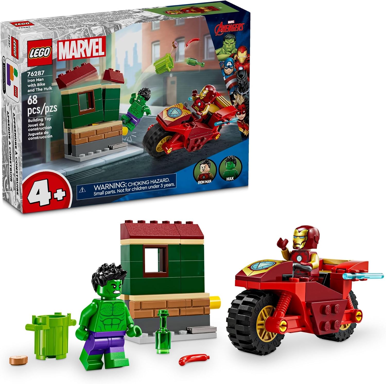 LEGO Marvel 76287 Homem de Ferro com Motocicleta e Hulk - 68 Peças