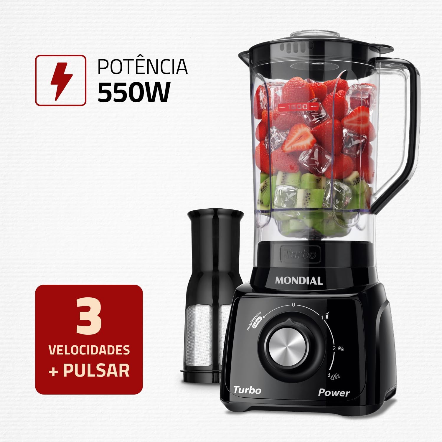 Liquidificador Mondial Turbo Power L-99-FB 550W 2,2L com 3 Velocidades e Pulsar — foto 2