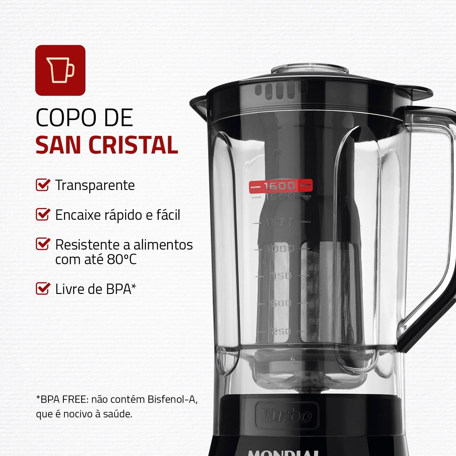 Liquidificador Mondial Turbo Power L-99-FB 550W 2,2L com 3 Velocidades e Pulsar — foto 3