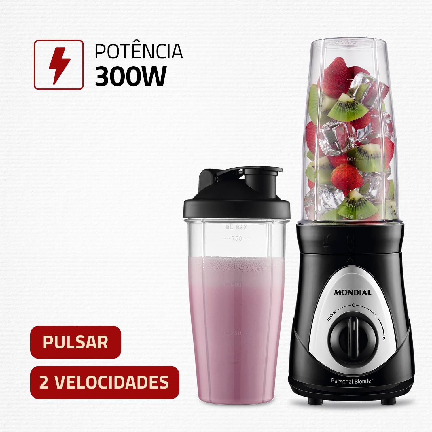 Liquidificador Mondial DG-01 Personal 300W com 2 Copos Squeeze 750ml — foto 2