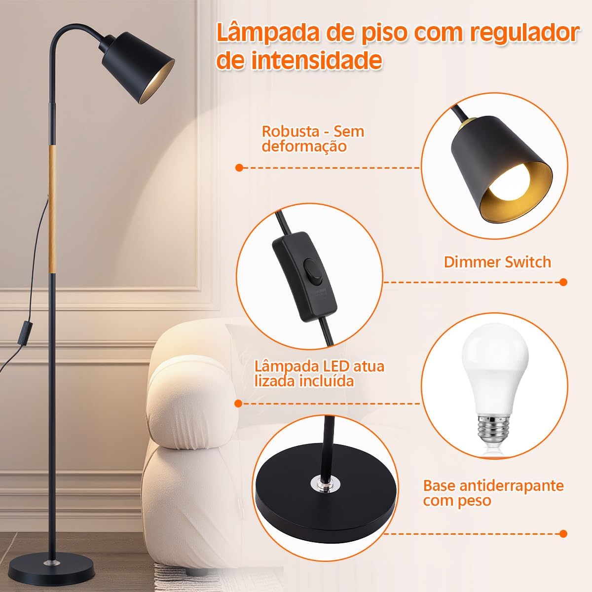 Luminária de Mesa Clássica com Cúpula e Base em Metal - 188 cm — foto 4
