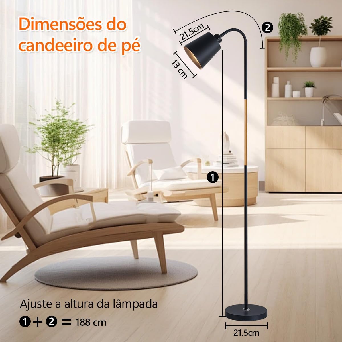 Luminária de Mesa Clássica com Cúpula e Base em Metal - 188 cm — foto 2