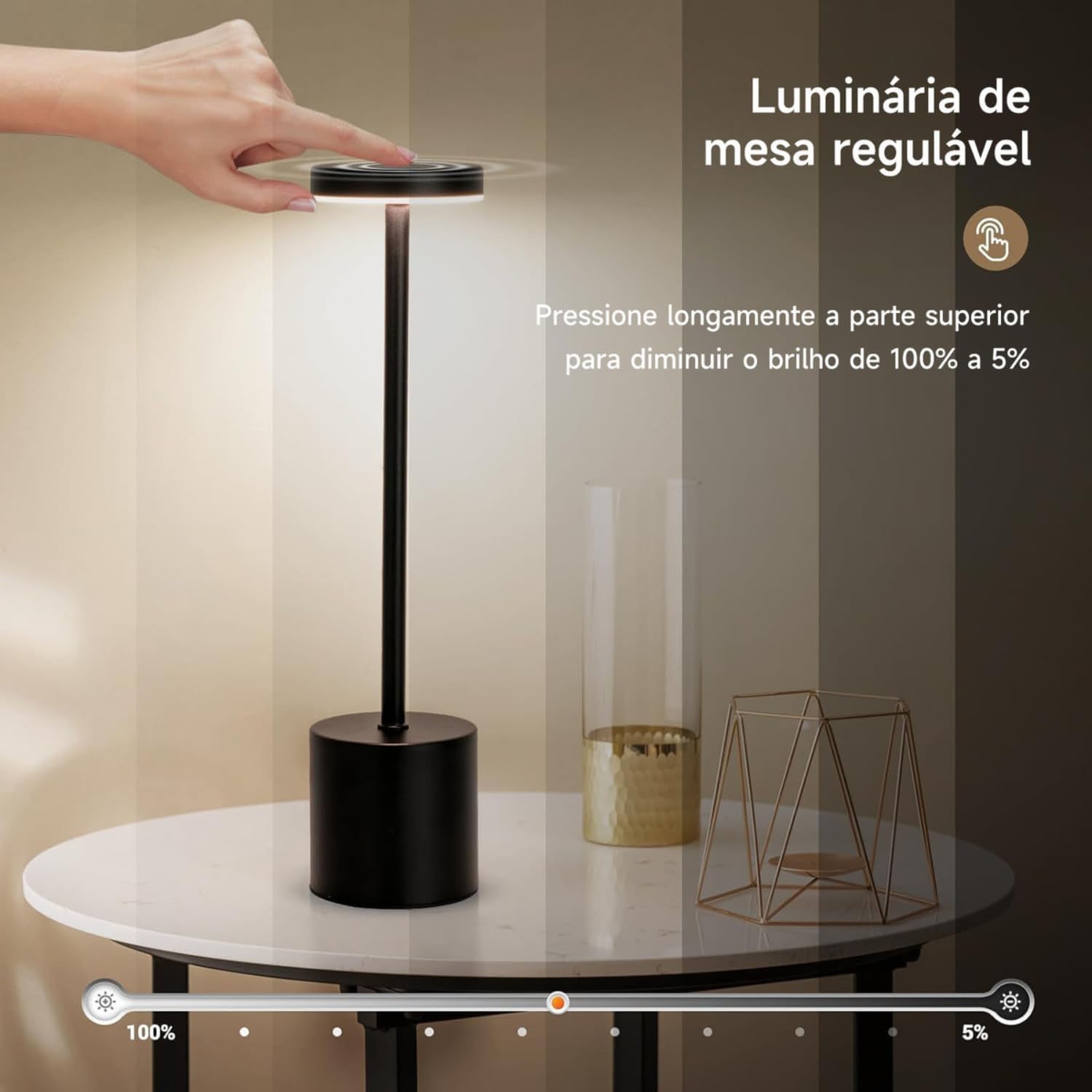 Luminária de Mesa Touch LED Recarregável com 3 Modos de Luz — foto 6