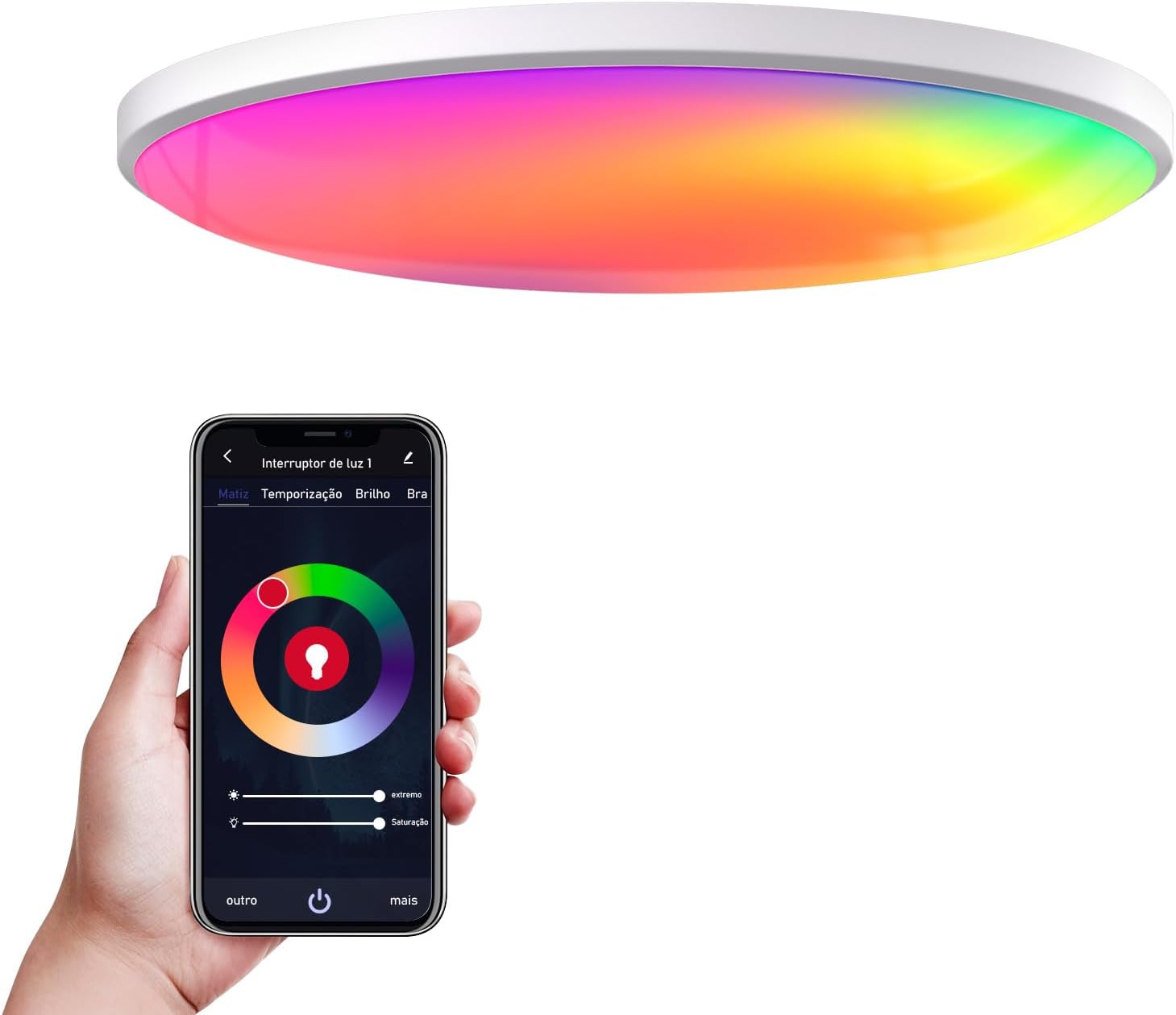 Luminária de Teto Plafon LED Inteligente Wi-Fi RGB+CCT 24W Ø30 cm