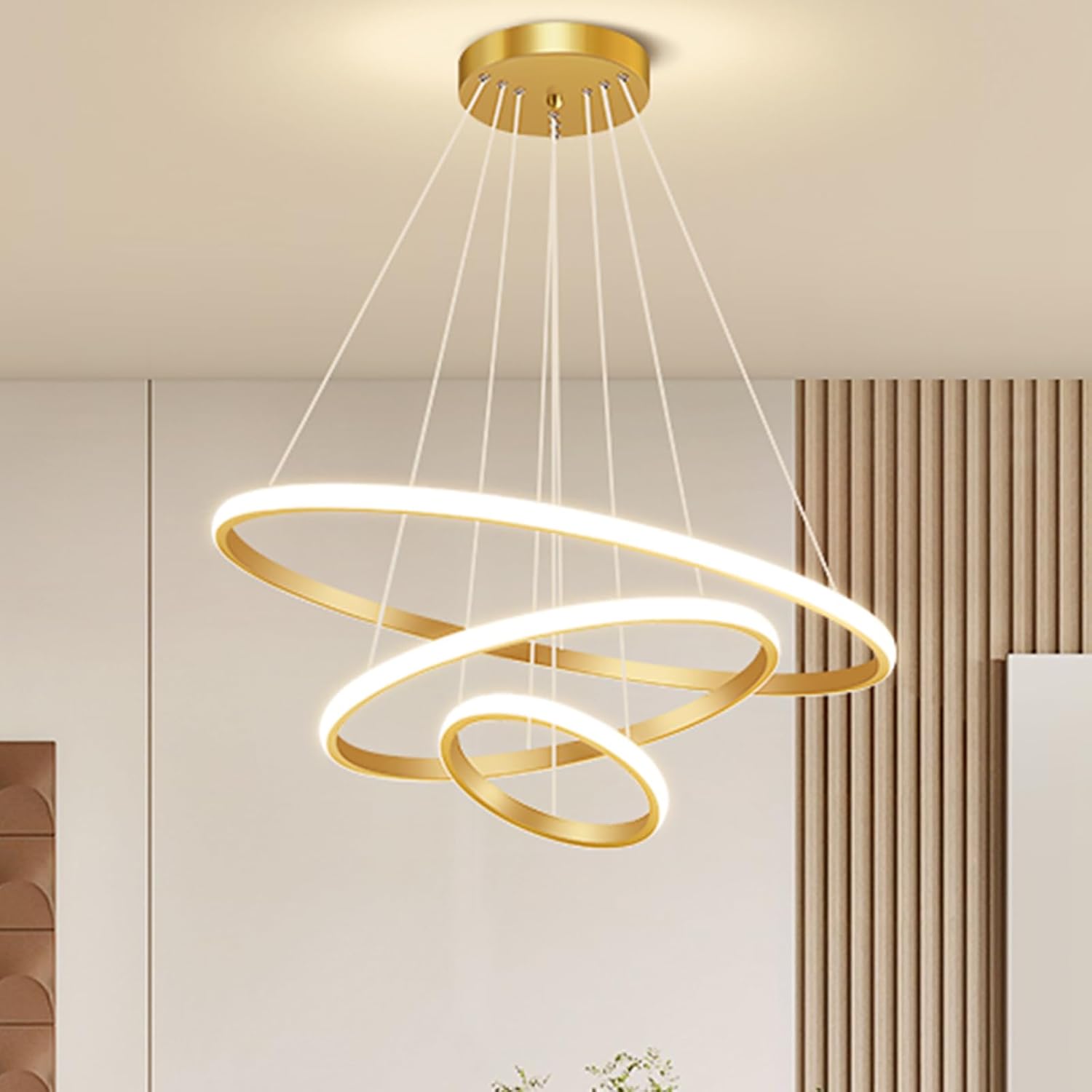 Luminária Pendente 3 Anéis Ferro Temperatura de Cor Ajustável