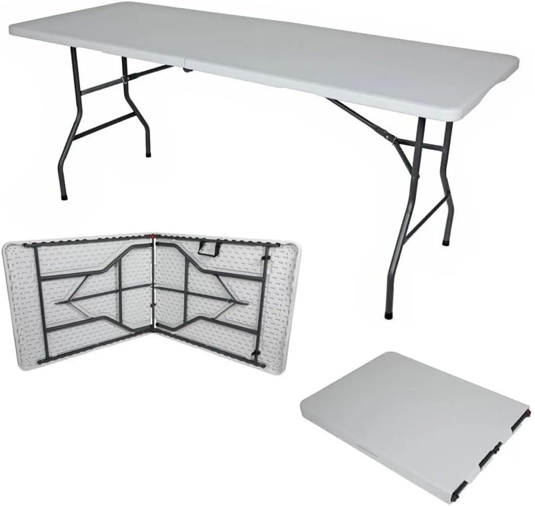 Mesa Dobrável Vira Maleta 1,80m Branca para Camping e Eventos