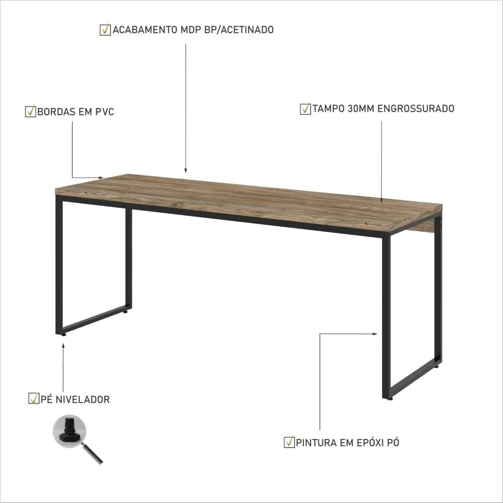 Mesa Dynamica Diretor DYME6180 180x60x75cm Amadeirado/Est.Preta — foto 6