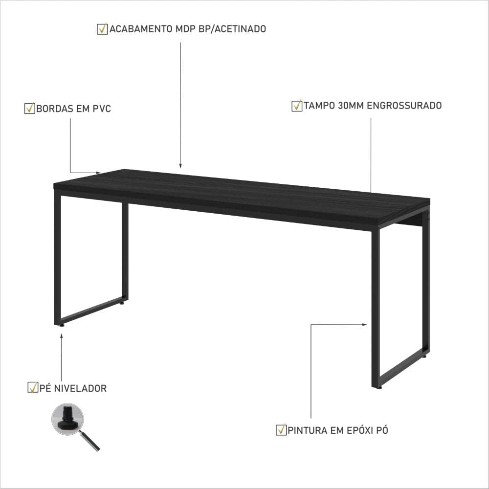 Mesa Dynamica Diretor DYME6180 180x60x75cm Amadeirado/Est.Preta — foto 4