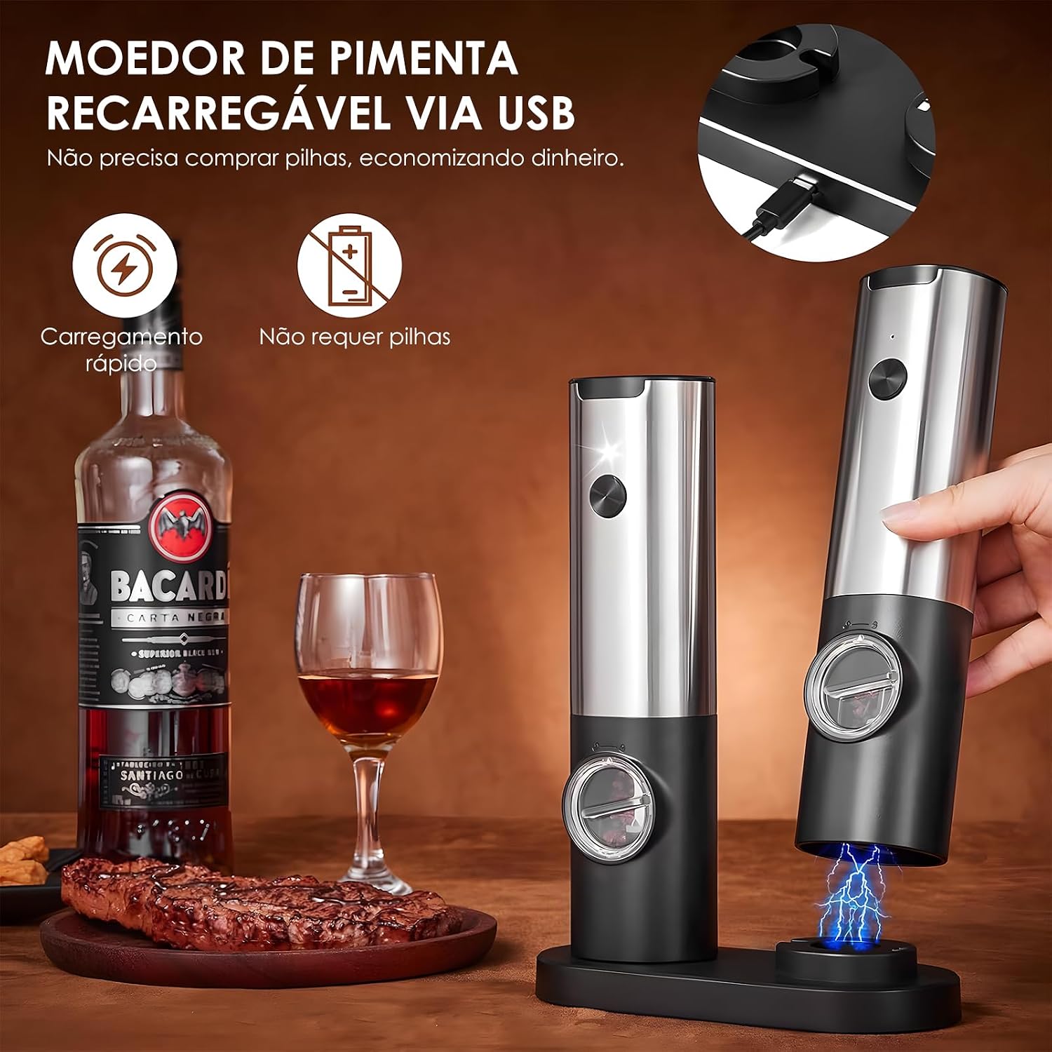 Moedor de Pimenta Elétrico Aço Inox 304 e ABS — foto 5