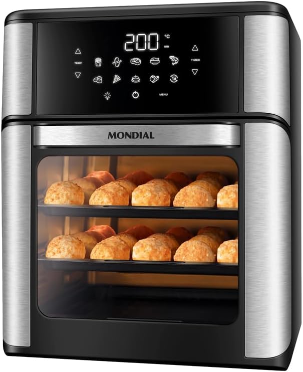 Mondial Fritadeira Air Fryer Forno Oven 12L Preto/Inox 2000W 220V - AFON-12L-BI