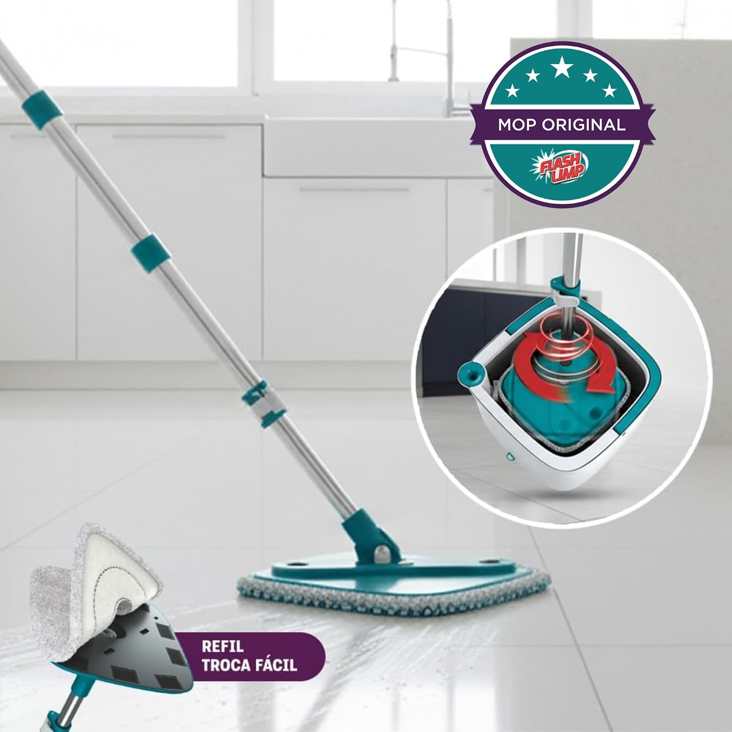 Mop Giratório Água Limpa com Alças Flexíveis - Flash Limp — foto 3