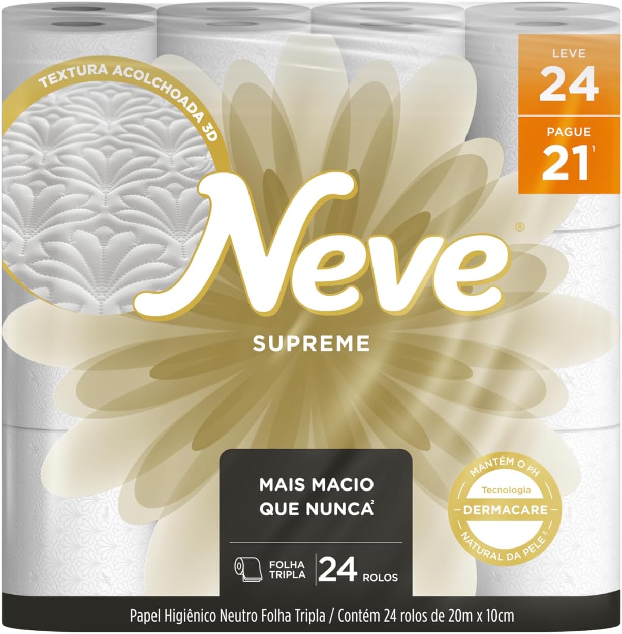 Kimberly-Clark Neve Papel Higiênico Supreme Folha Tripla 20m - Pacote com 24 Rolos