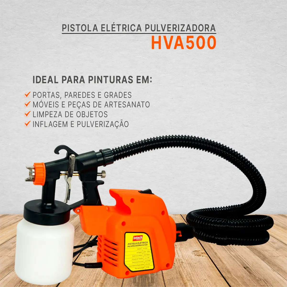 Intech HV500 Pistola de Pintura Elétrica HVLP 450W — foto 2