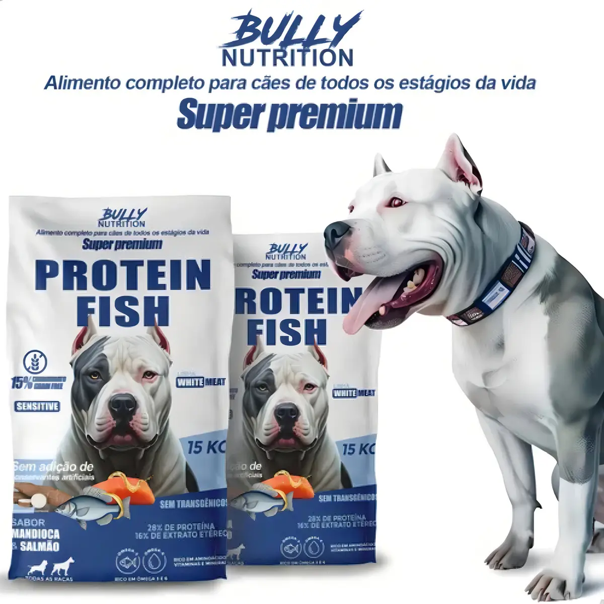 Bully Nutrition Ração Super Premium Fish Protein 15kg - Sabor Mandioca e Salmão — foto 4