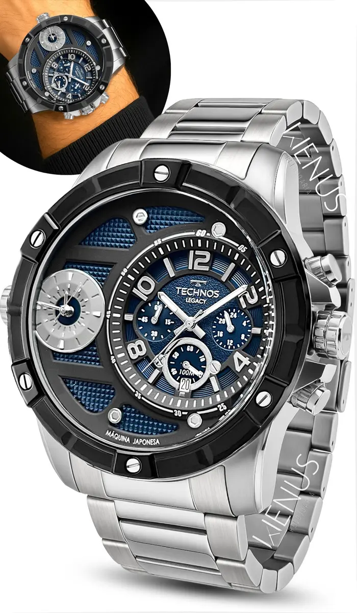 Relógio Technos Masculino Cronógrafo Lunha Legacy OS2A2MAQAD/1A Aço Inoxidável Prata
