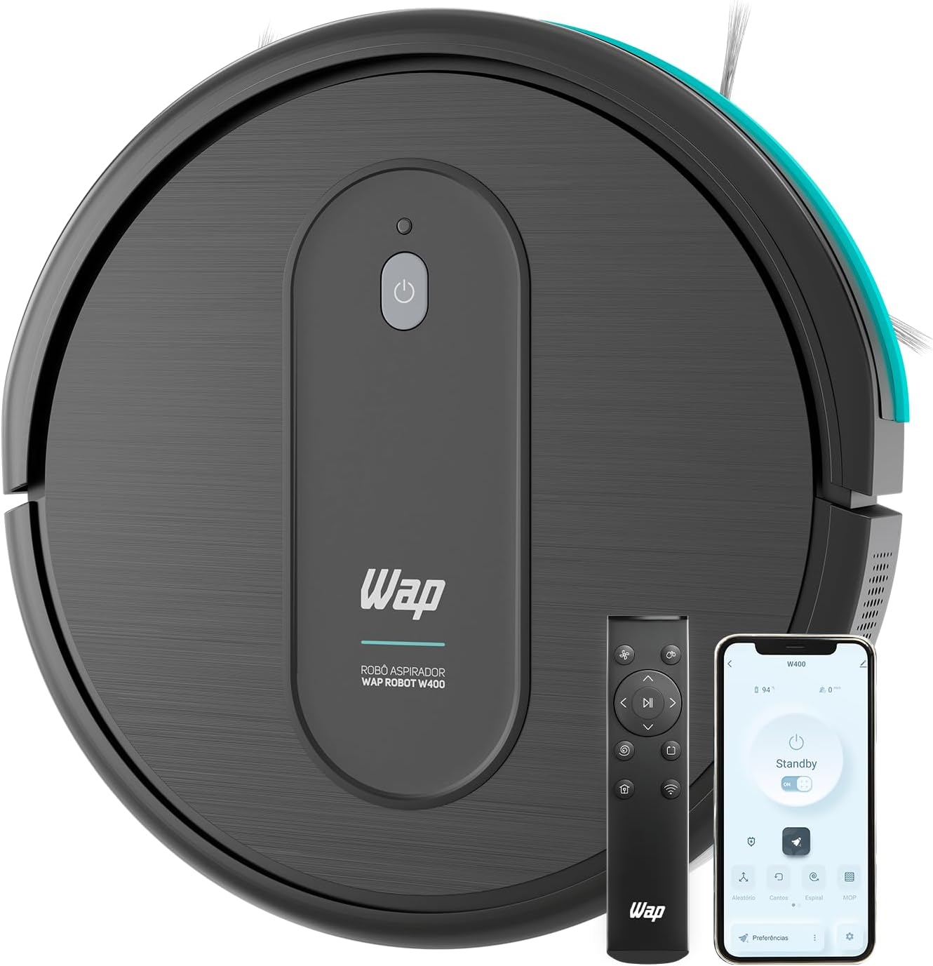 Robô Aspirador WAP Robot W400 Slim 7,5cm Wi-Fi Compatível com Alexa e Google Assistente
