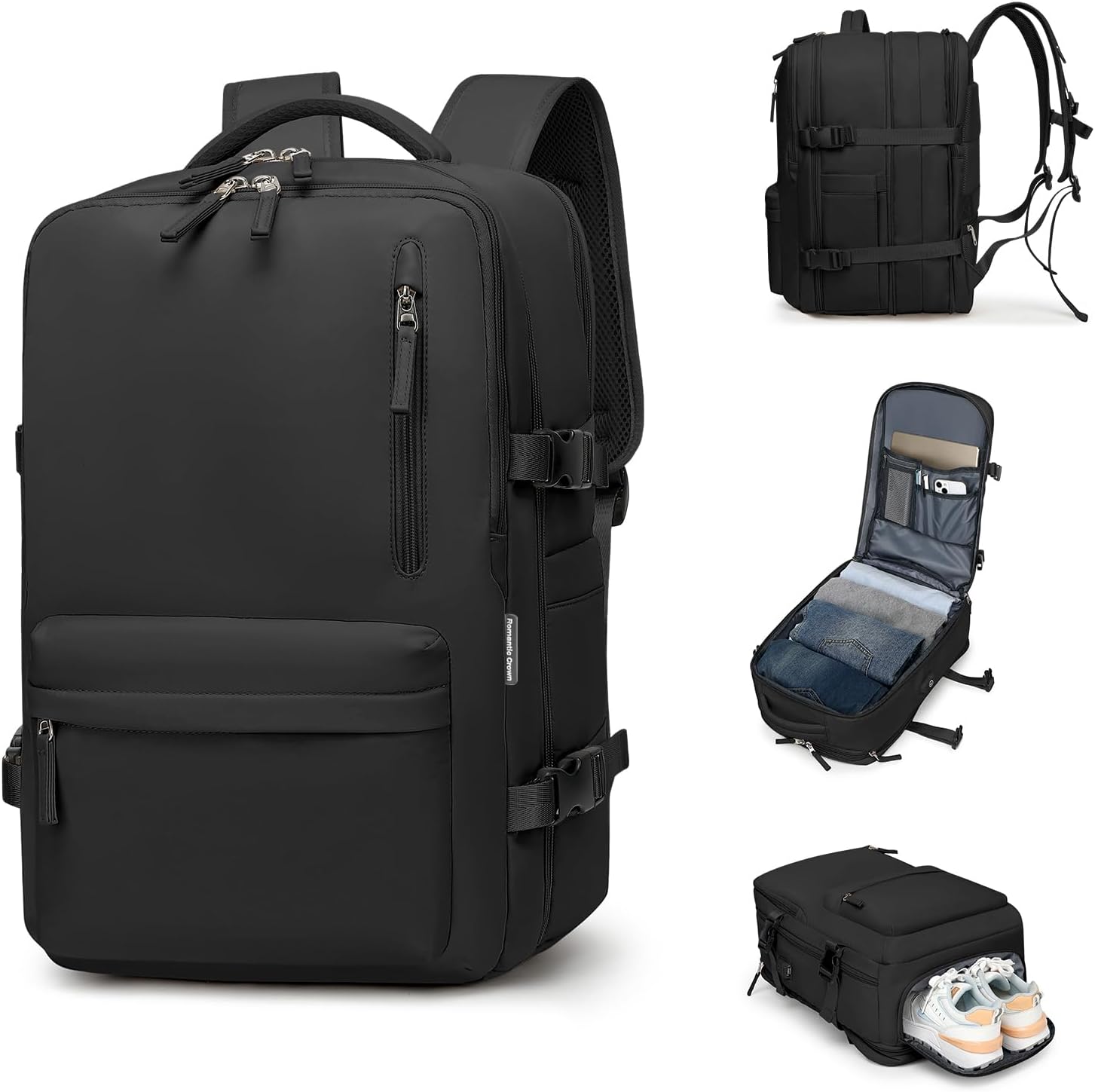 Romantic Crown Mochila de Viagem Expansível 30L-40L Feminina e Masculina - Preto