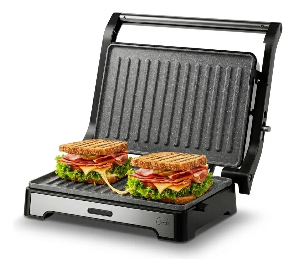 Sanduicheira Grill Elétrica Inox WAP WS1000 2 em 1 180° 1000W Antiaderente