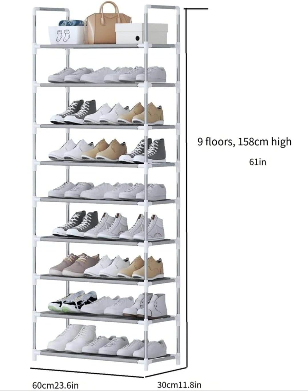 Sapateira Vertical Luxo Aço Inox 9 Prateleiras para 27 Pares — foto 2