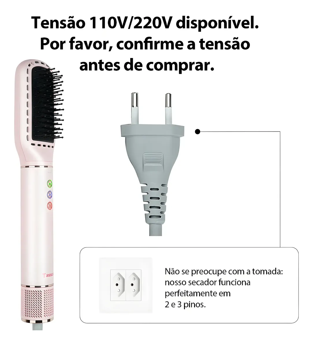 Secador de Cabelos Multifuncional Tassos 8 em 1 110V/220V Rosa — foto 4