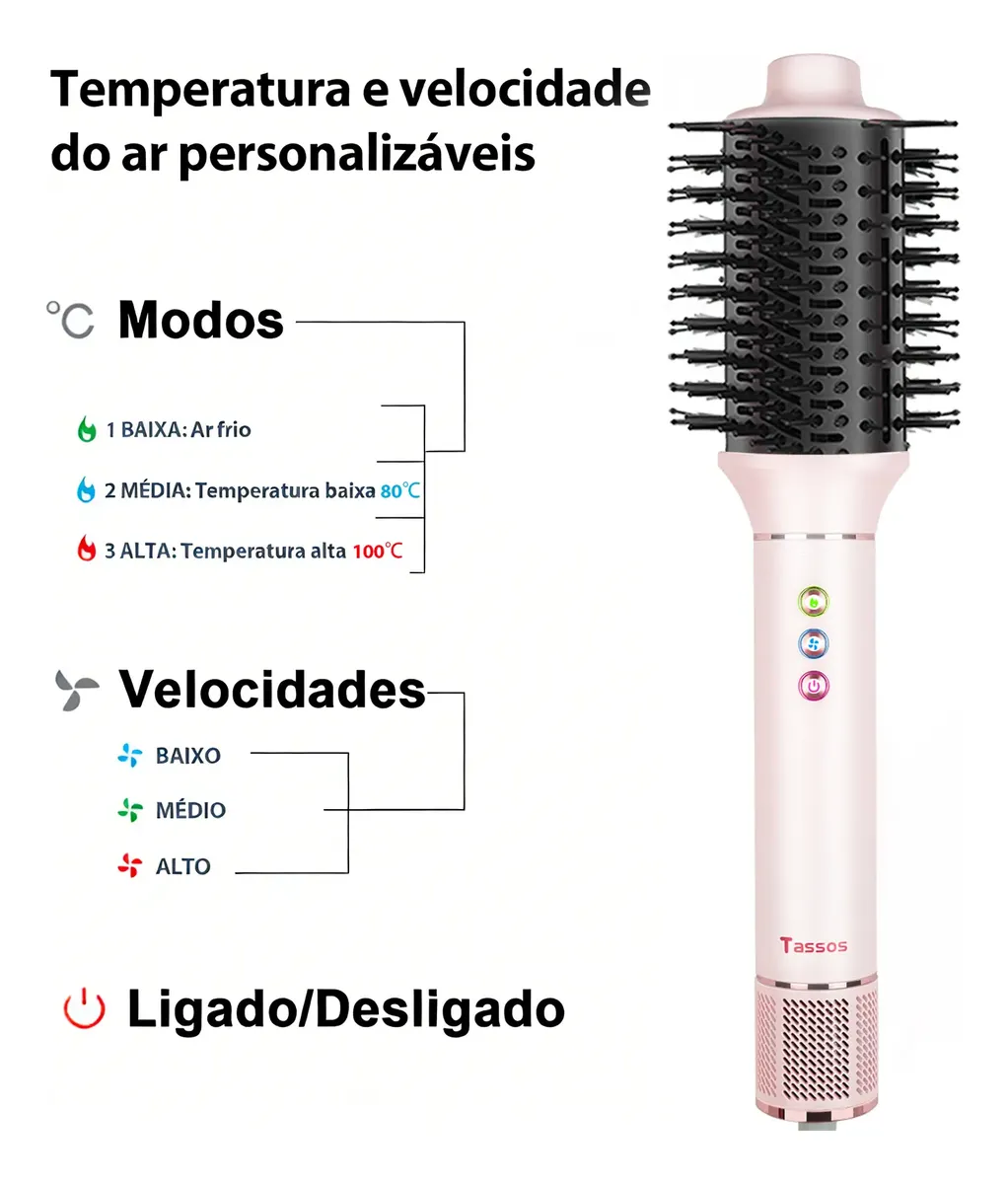 Secador de Cabelos Multifuncional Tassos 8 em 1 110V/220V Rosa — foto 3