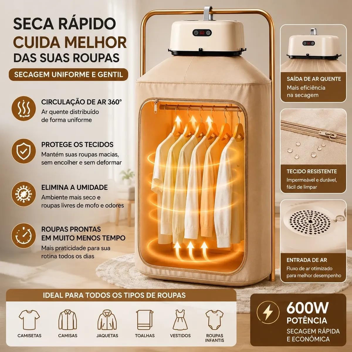 Secador de Roupas Portátil Elétrico Aquecedor Varal Dobrável 220V — foto 6