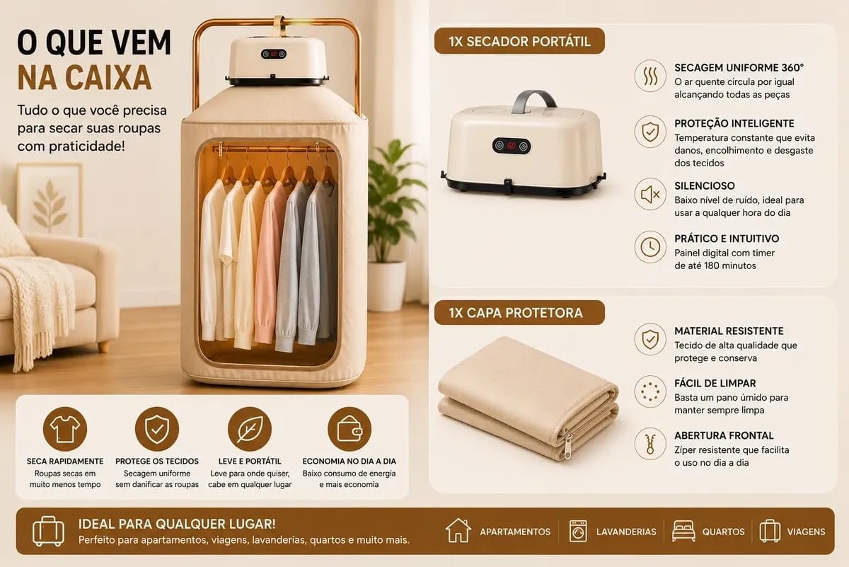 Secador de Roupas Portátil Elétrico Aquecedor Varal Dobrável 220V — foto 7