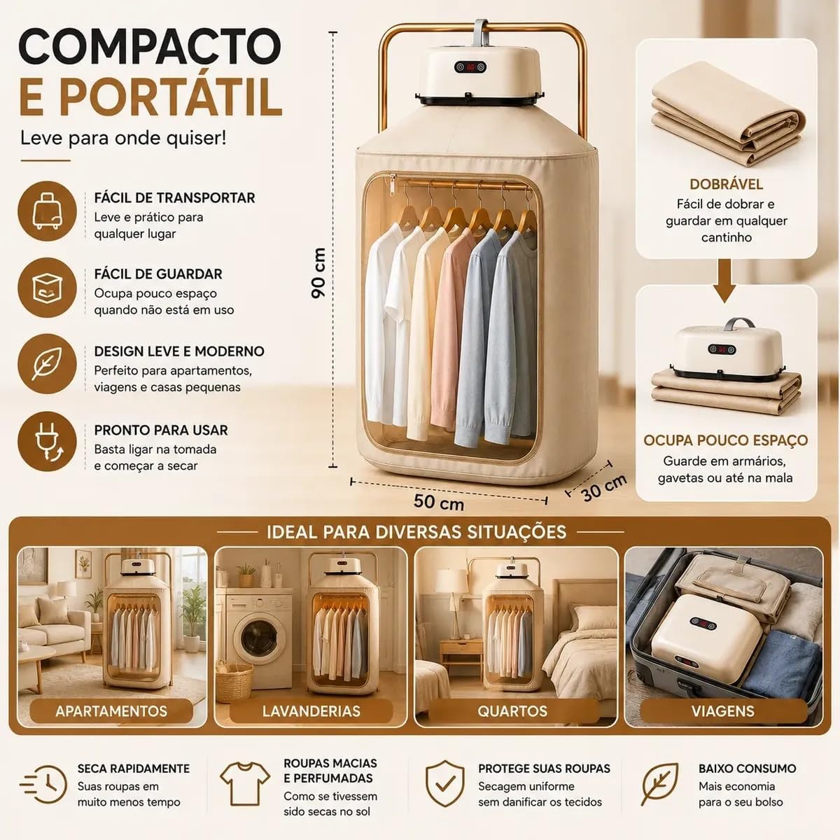 Secador de Roupas Portátil Elétrico Aquecedor Varal Dobrável 220V — foto 4