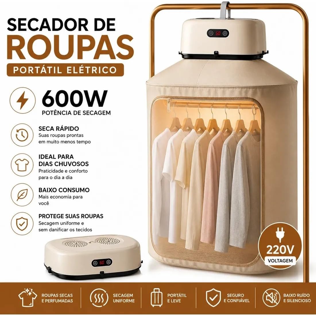 Secador de Roupas Portátil Elétrico Aquecedor Varal Dobrável 220V — foto 3
