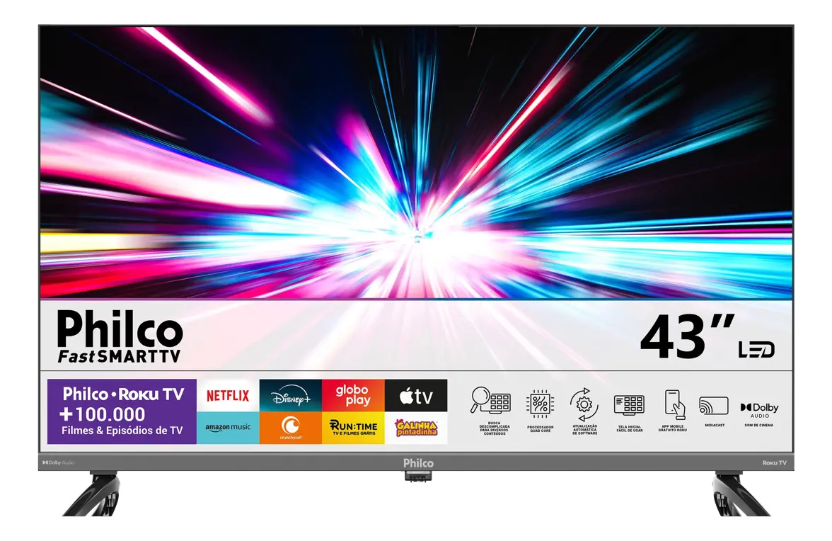 Smart TV 43" Philco P43VIK Roku LED Dolby Audio Wi-Fi Full HD
