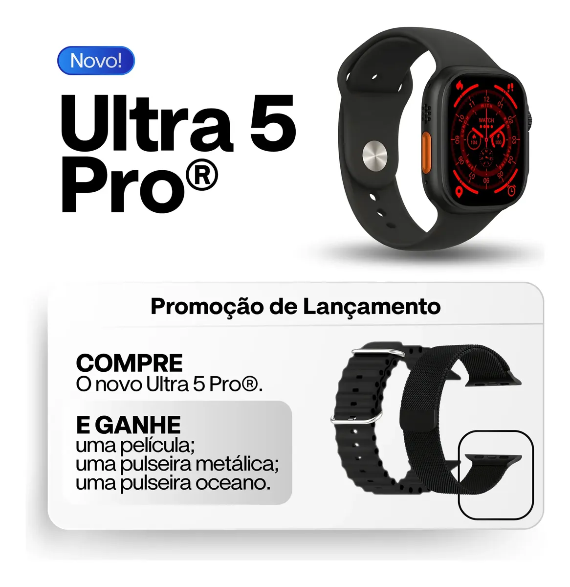 Smartwatch Ultra 5 Pro AMOLED Esportivo NFC - Ligações — foto 2