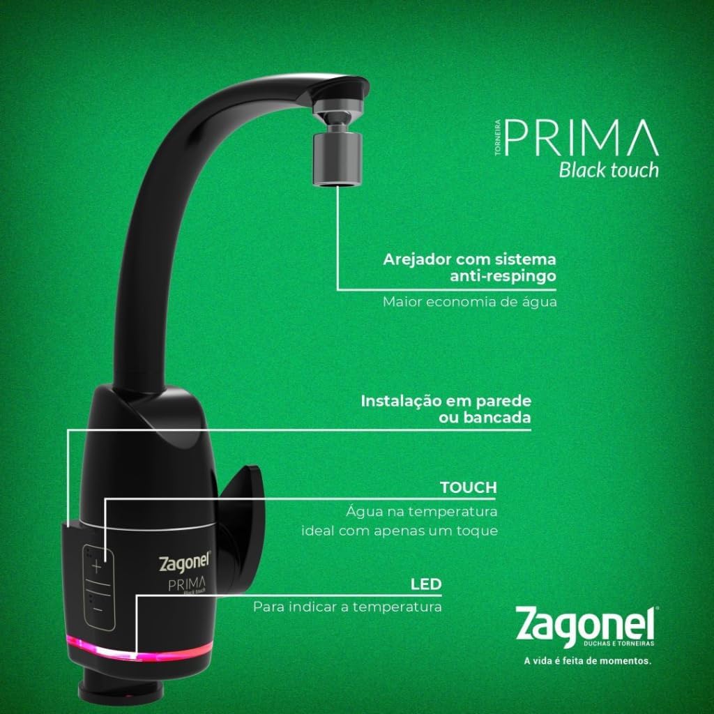 Torneira Eletrônica Prima Touch Black 5500W 220V — foto 5