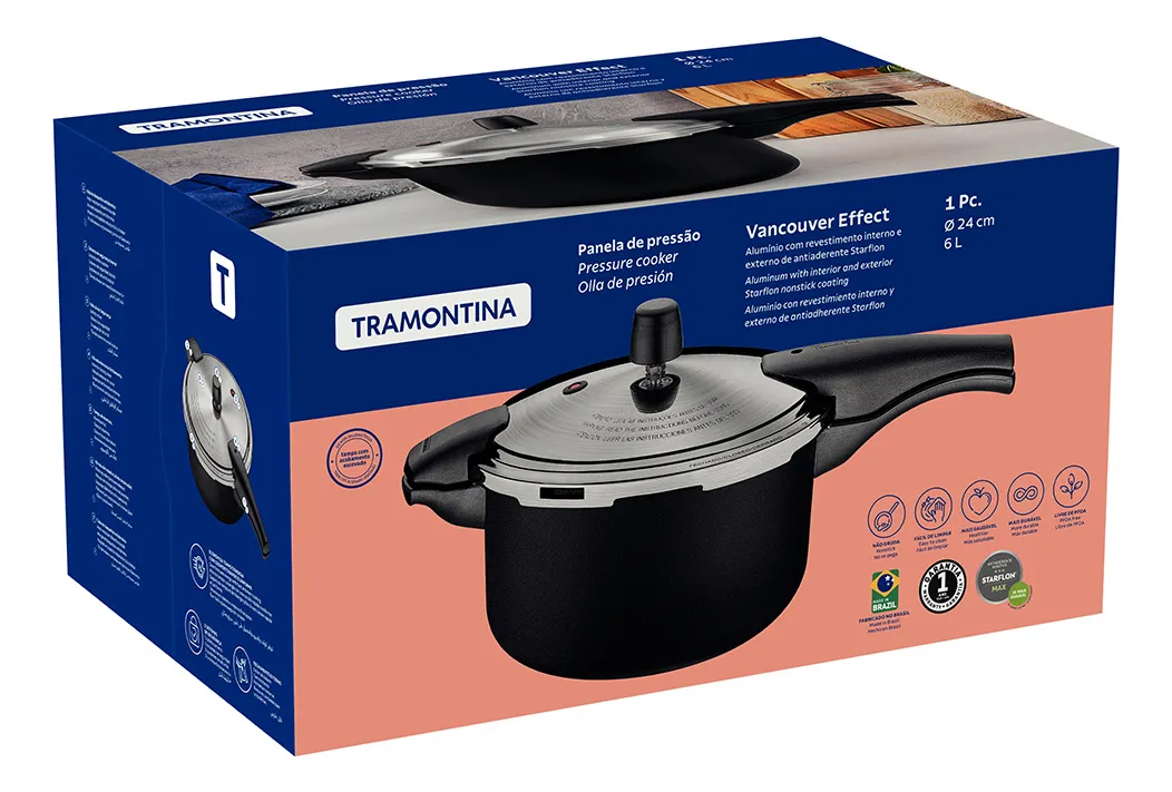 Tramontina Vancouver Effect Panela de Pressão 6L 24cm Preta — foto 3