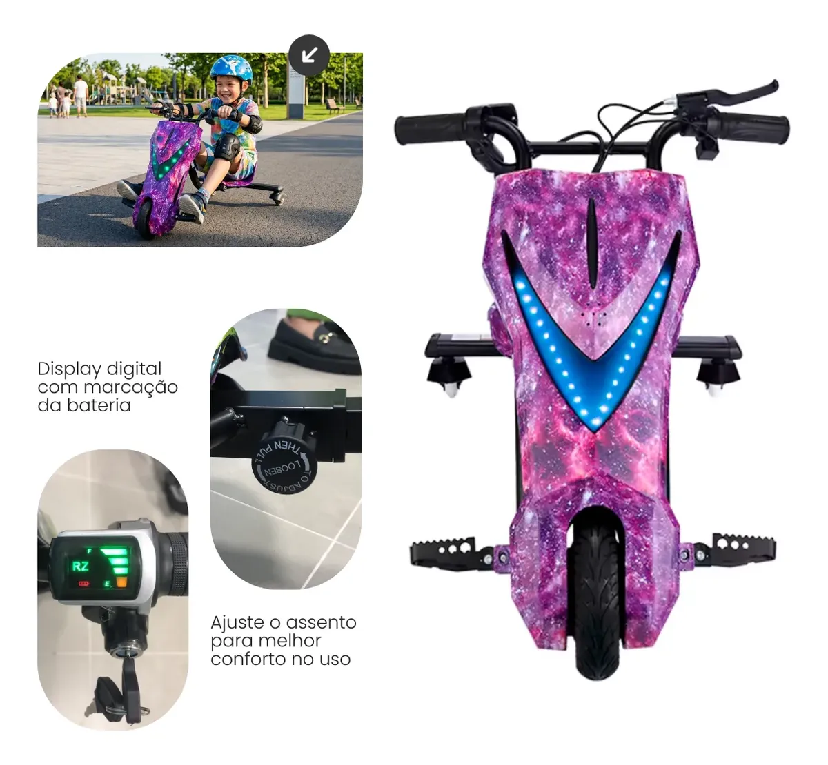 Triciclo Elétrico Drift 250W 3 Velocidades com Bluetooth e LED — foto 2