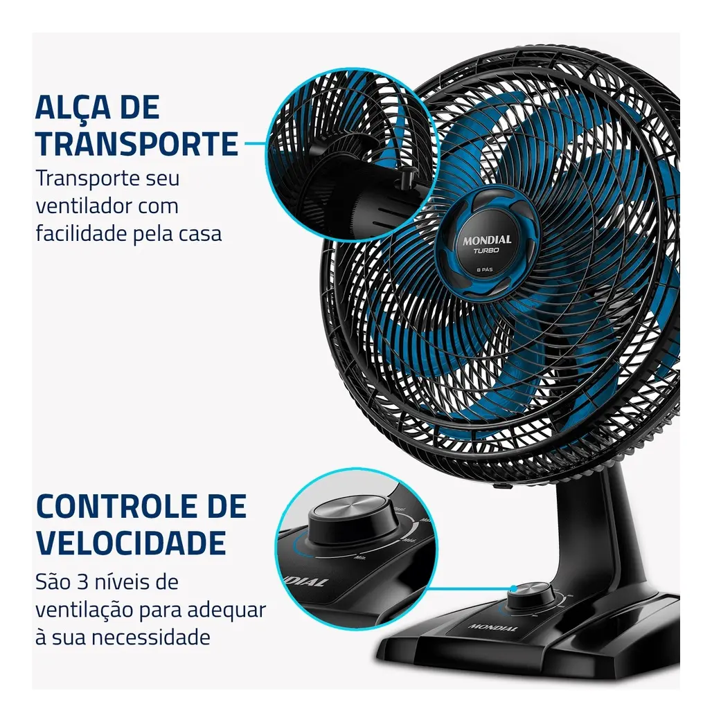 Ventilador de Mesa Mondial NVT-40-BL Turbo 40cm 127/220V — foto 4
