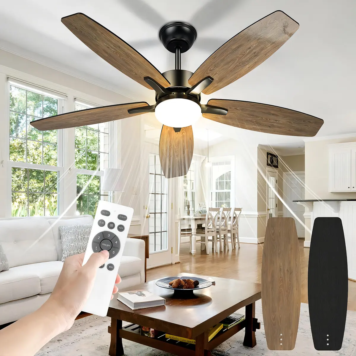 Ventilador de Teto FANSVENTO CeilingFan-60004-Br com Luz LED e Controle Remoto 106cm