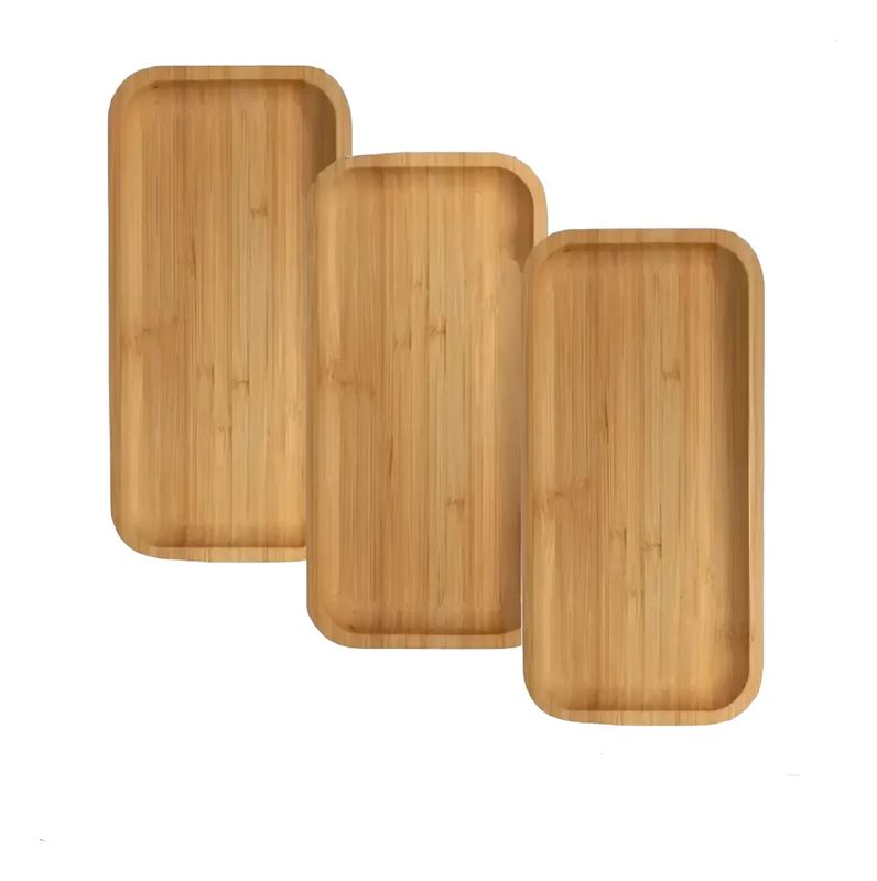 Jogo 3 Bandejas Bambu Lavabo Decorativa 28cm