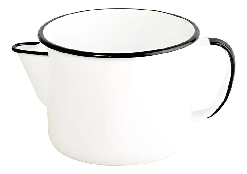 Caneca Leiteira Com Bico Para Ferver Esmaltada na Cor Branca